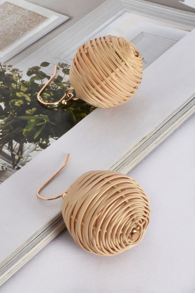 Adorn Lena Rattan Ball Drop Earrings | Natural_Silvermaple Boutique