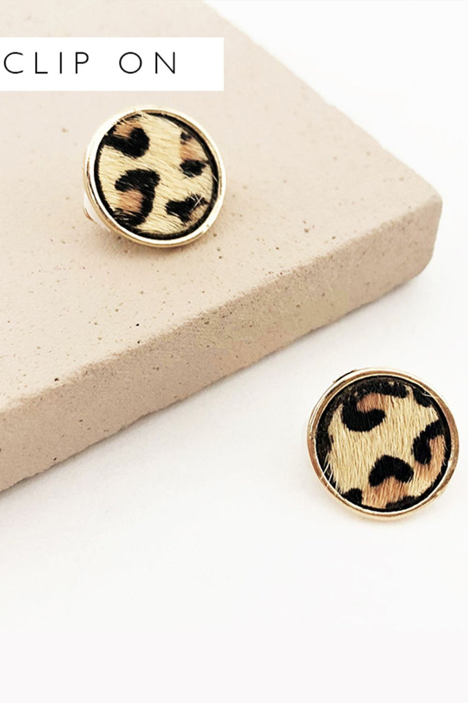 Adorn Hide Button Clip On Earrings | Leopard Gold_Silvermaple Boutique
