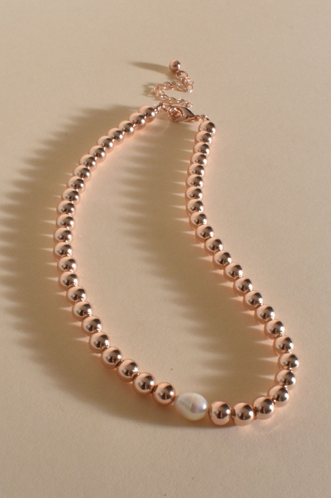 Adorne Imogen Metal Ball Pearl Mix Necklace | Rose Gold_Silvermaple Boutique