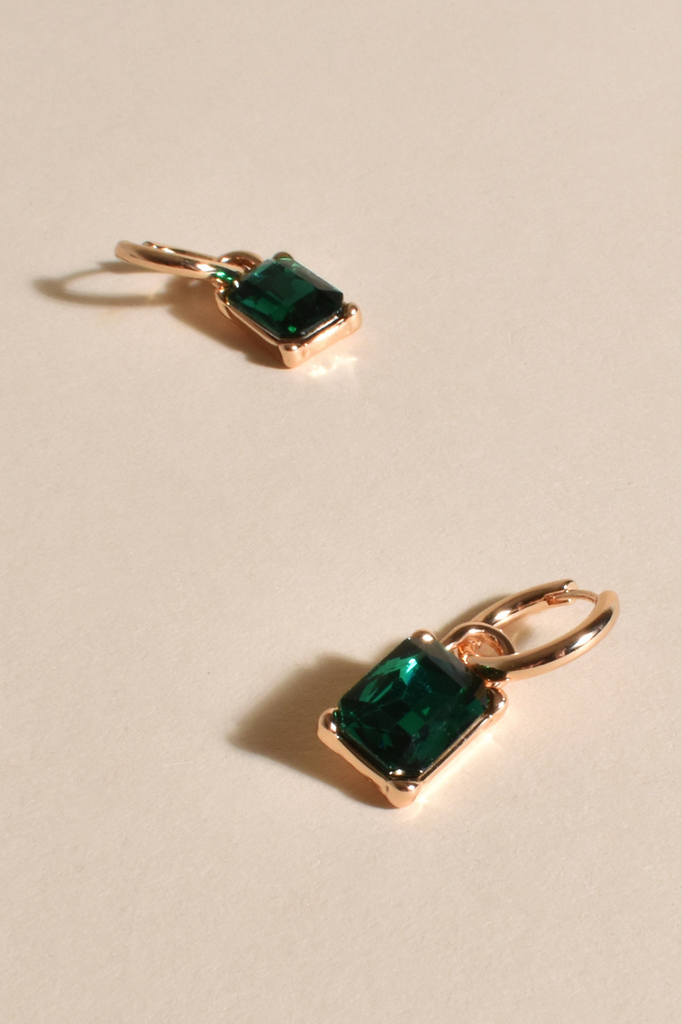 Jewel Drop Mini Hoop | Emerald Silvermaple Boutique