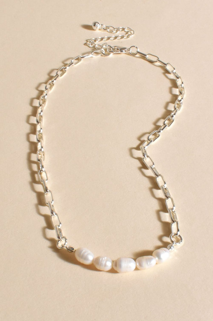 Adorne Pearl Panel Front Short Necklace | Silver/Cream_Silvermaple Boutique