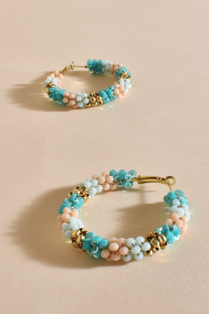 Adorn Bead Panelled Hoops | Turquoise Multi_Silvermaple Boutique