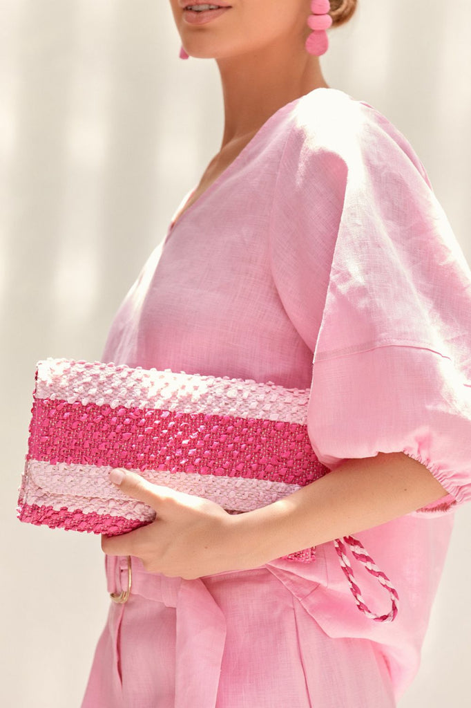 Adorne Contrast Stripe Foldover Clutch | Pink Multi_Silvermaple Boutique