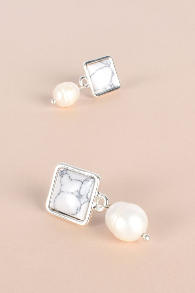 Adorn Stone Pearl Mix Earrings | White Silver_Silvermaple Boutique