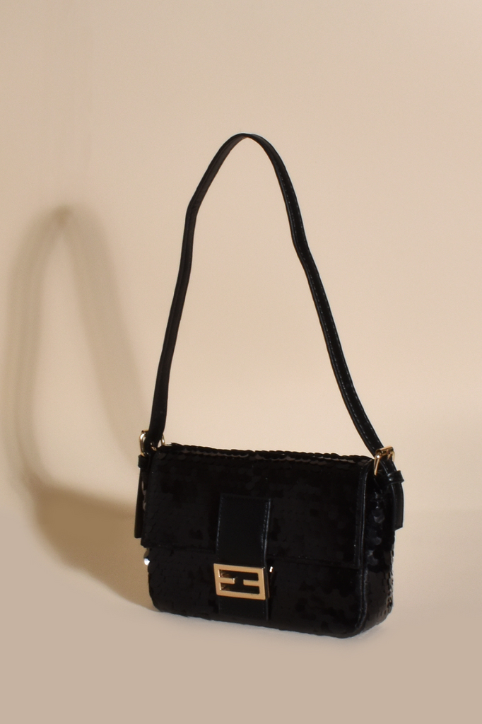 Adorne Logan Sequin Baguette Bag | Black/Gold Silvermaple Boutique