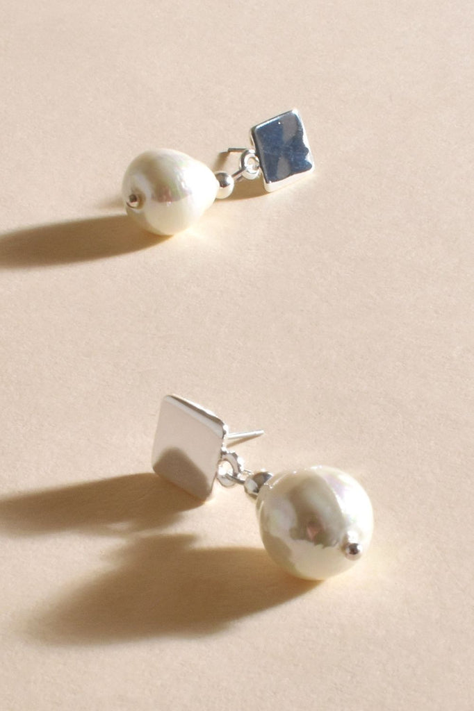 Adorne Janie Pearl Drop Earrings | Silver