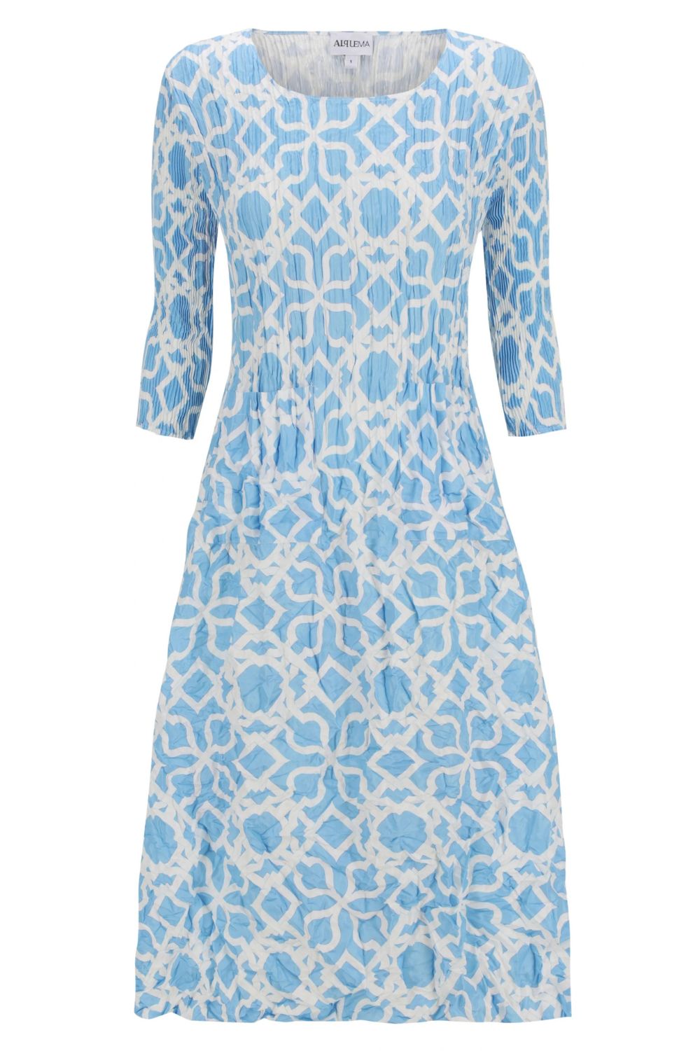Alquema - Alquema 3/4 Sleeve Smash Pocket Dress | Labyrinth Blues - Dress - Silvermaple Boutique 