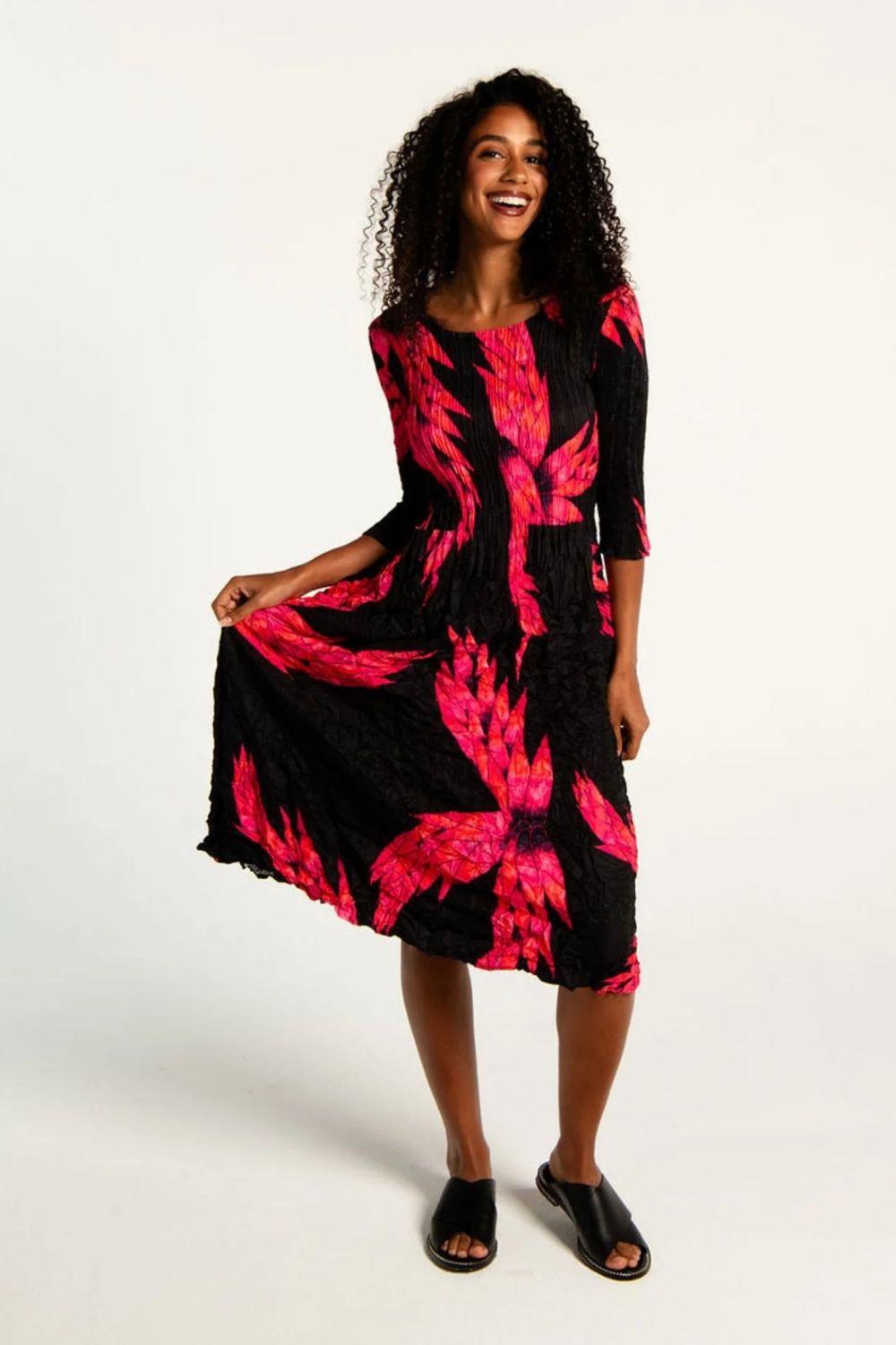 Alquema - Alquema 3/4 Sleeve Smash Pocket Dress | Pink Night Dragon - Dress - Silvermaple Boutique 