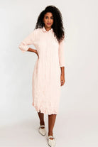 Alquema - Alquema Nehru Coat Dress | Pale Pink & White Stitching - Dress - Silvermaple Boutique 