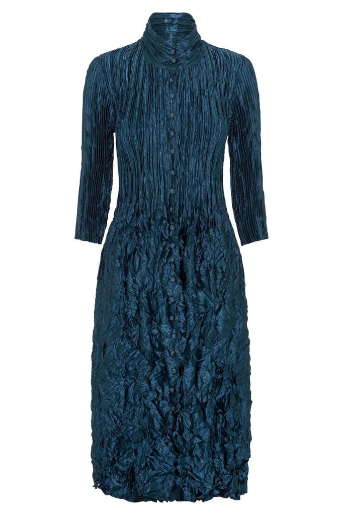 Alquema Metallic Nehru Coat Dress | Steel Blue_Silvermaple Boutique