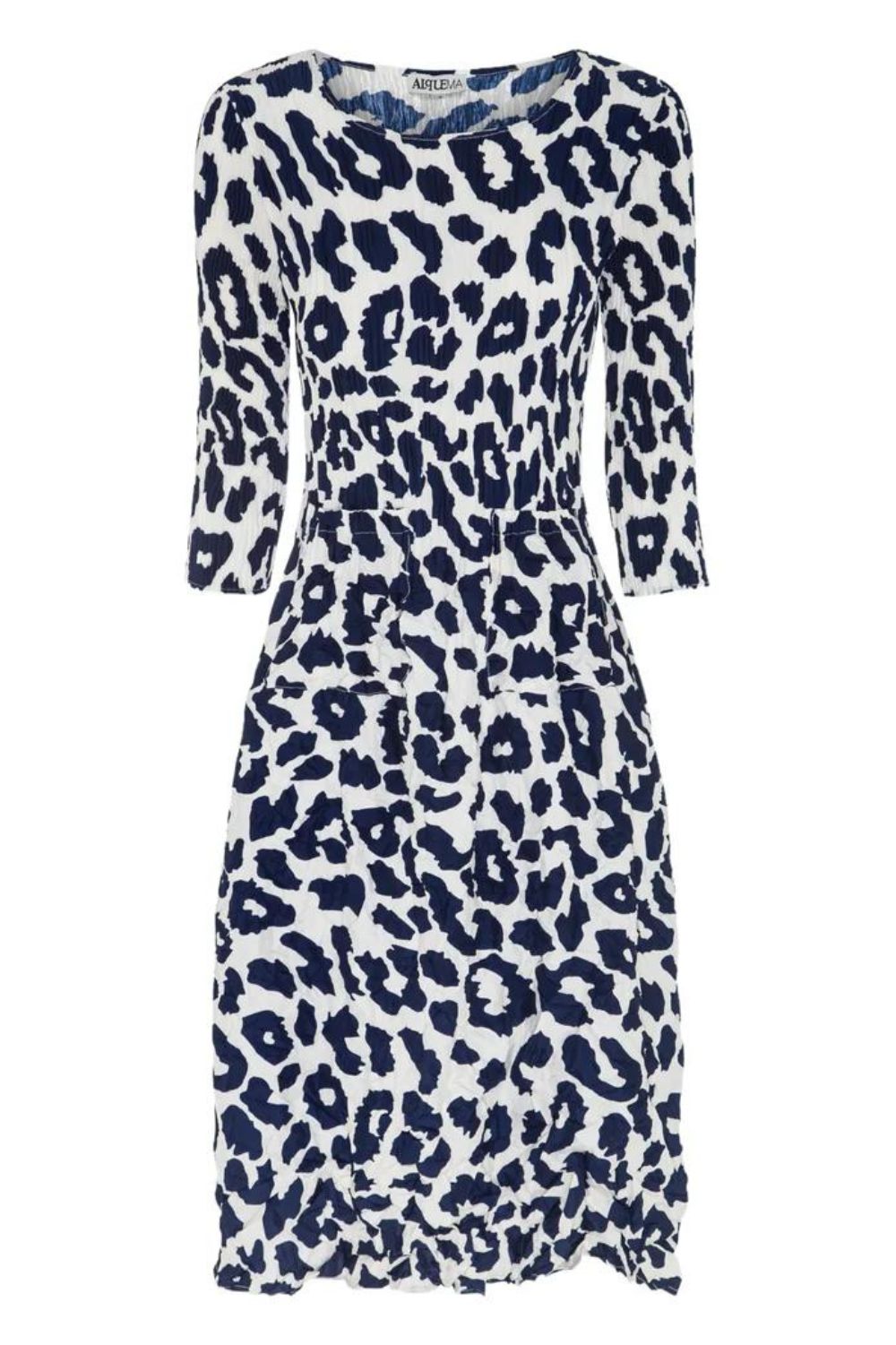 Alquema - 3/4 Sleeve Smash Pocket Dress | Indigo Leopard - Dress - Silvermaple Boutique 