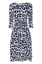 Alquema - 3/4 Sleeve Smash Pocket Dress | Indigo Leopard - Dress - Silvermaple Boutique 