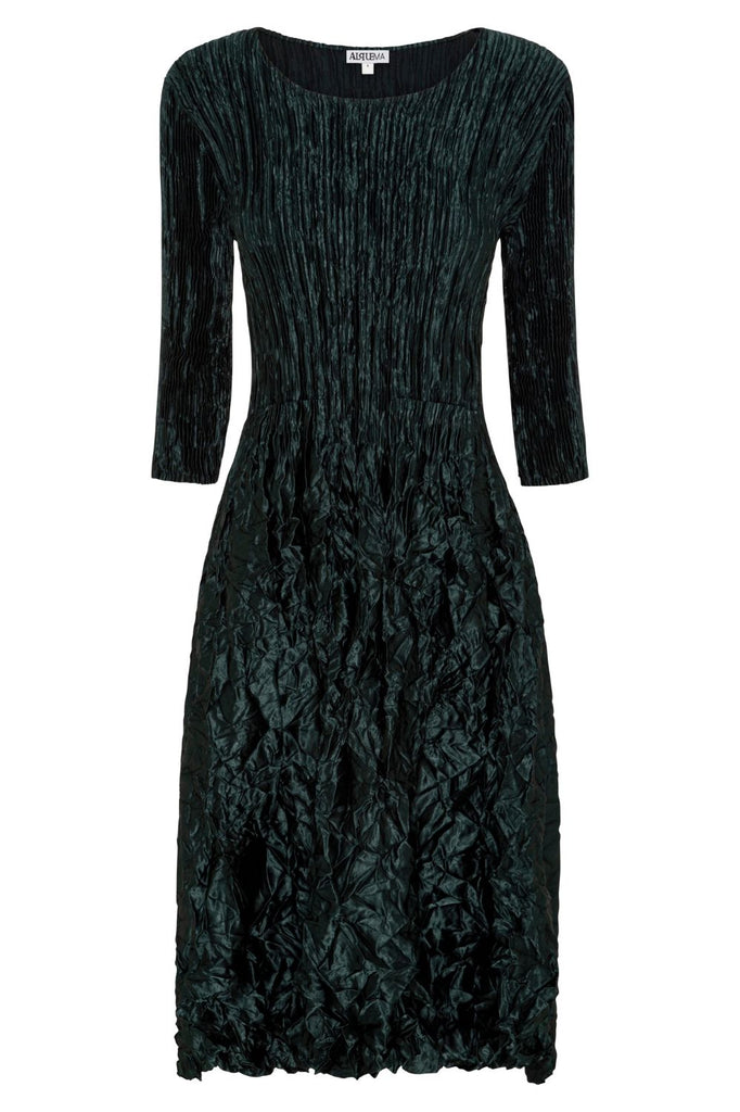 Alquema 3/4 Sleeve Smash Pocket Dress | Metallic Forest_Silvermaple Boutique