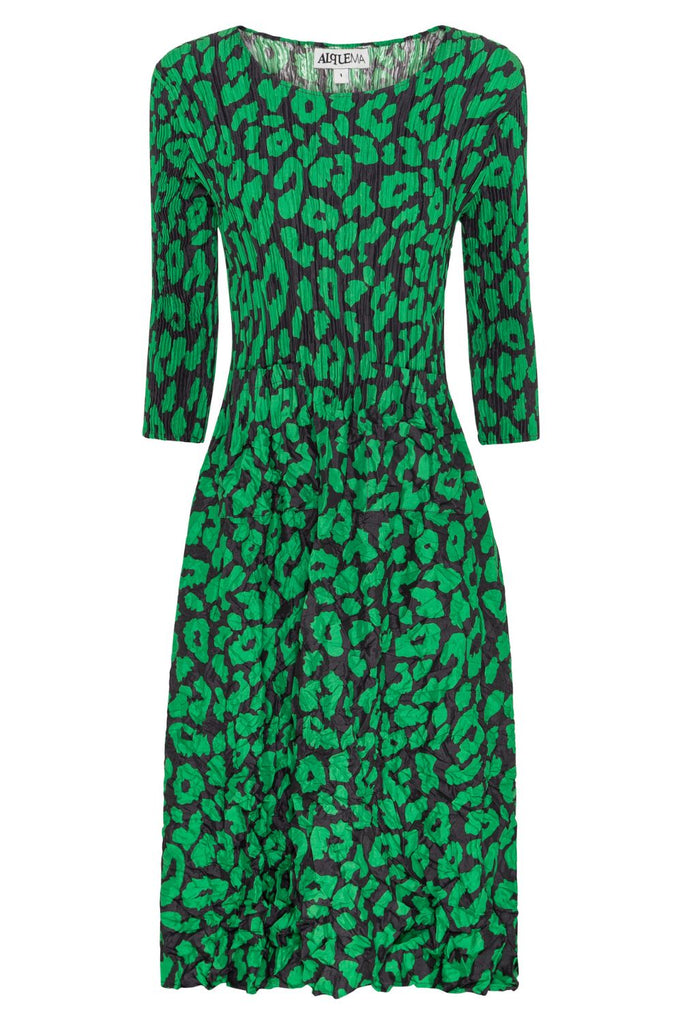 Alquema 3/4 Sleeve Smash Pocket Dress | Emerald Leopard_Silvermaple Boutique