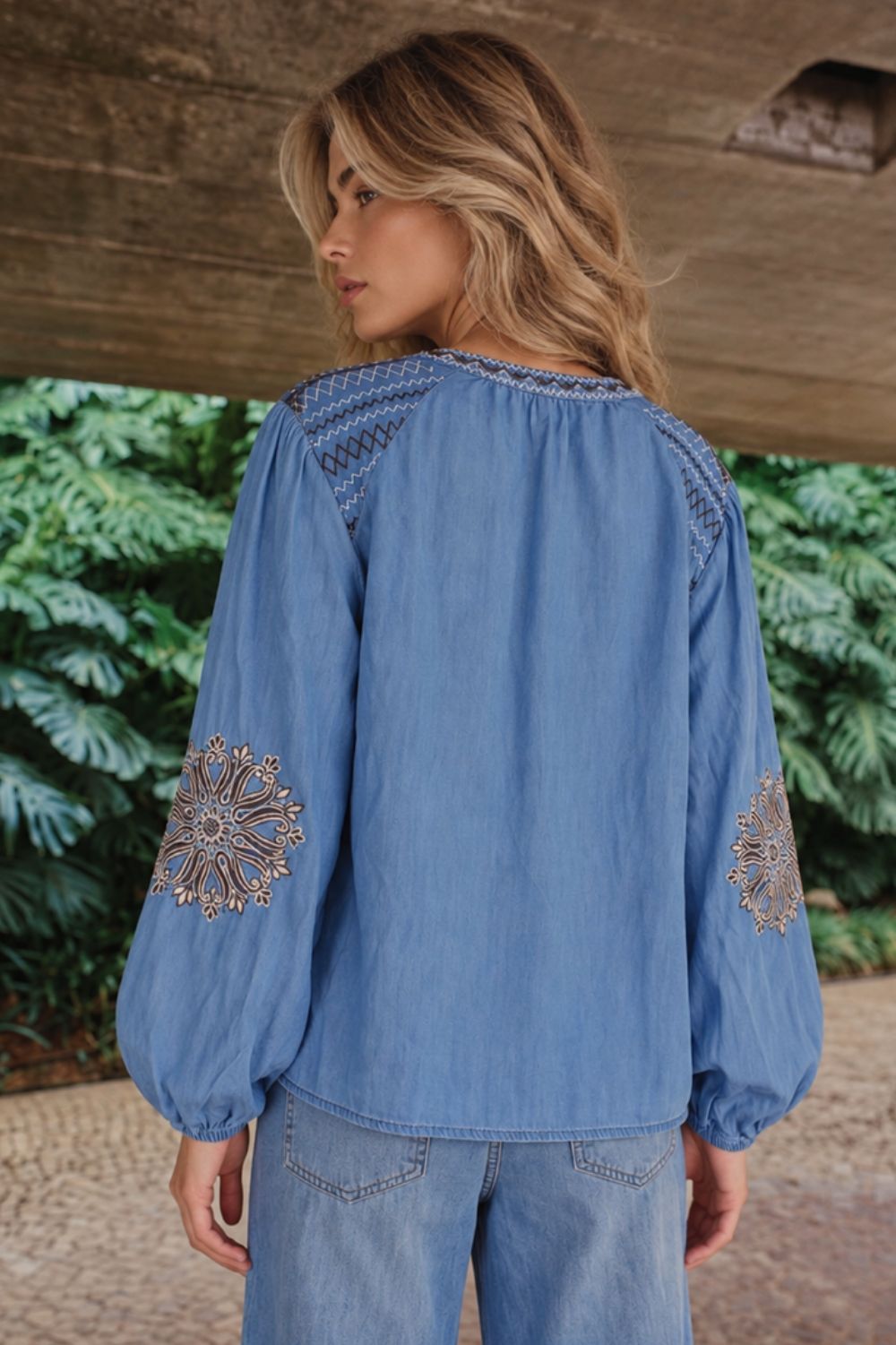 Fashion Curated - Boho Chambray Blouse | Mid Blue - Blouse - Silvermaple Boutique 