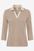 Brax - Brax Cleo Top | Taupe Stripe - Top - Silvermaple Boutique 