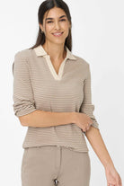 Brax - Brax Cleo Top | Taupe Stripe - Top - Silvermaple Boutique 