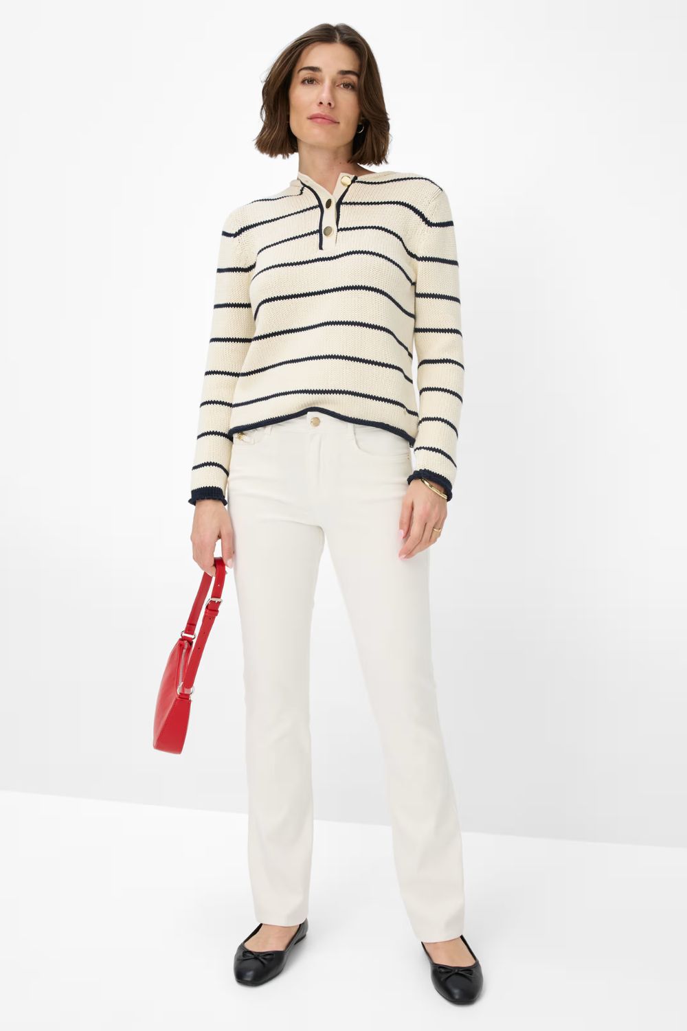 Brax - Lesley Buttoned Sweater | Eggshell Stripe - Knitwear - Silvermaple Boutique 