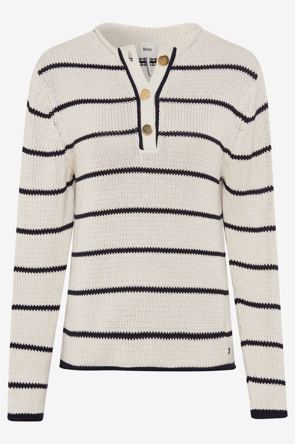 Brax - Lesley Buttoned Sweater | Eggshell Stripe - Knitwear - Silvermaple Boutique 