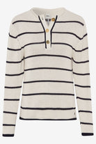 Brax - Lesley Buttoned Sweater | Eggshell Stripe - Knitwear - Silvermaple Boutique 