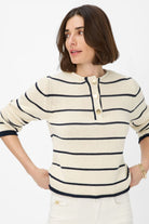 Brax - Lesley Buttoned Sweater | Eggshell Stripe - Knitwear - Silvermaple Boutique 