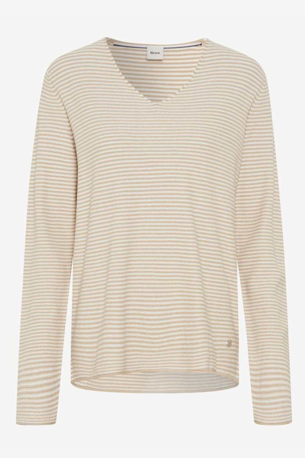 Brax - Lesley V-Neck Sweater | Almond Stripe - Top - Silvermaple Boutique 