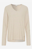 Brax - Lesley V-Neck Sweater | Almond Stripe - Top - Silvermaple Boutique 