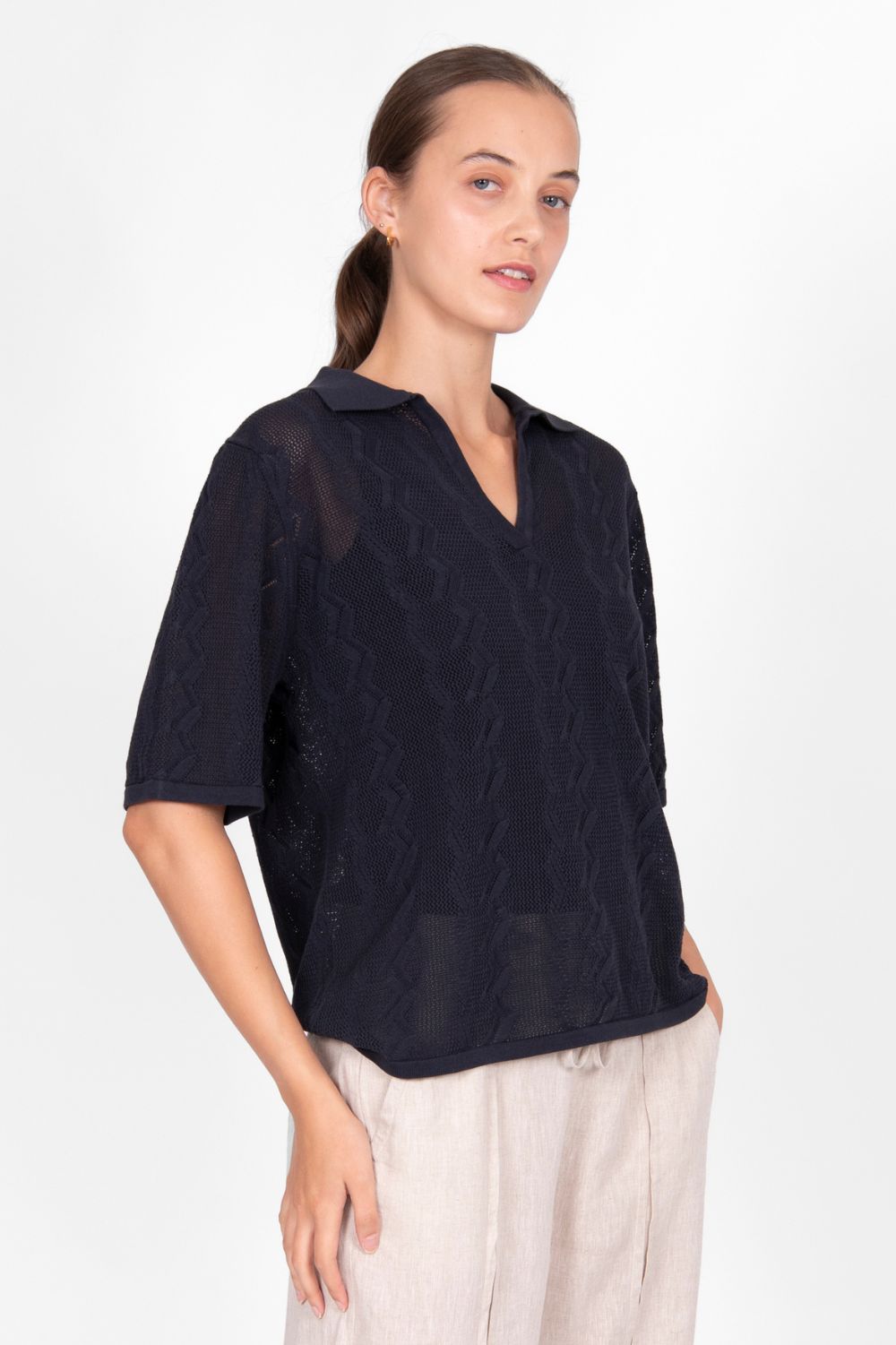 Bridge & Lord - Bridge & Lord Breezy Polo | Navy - Knitwear - Silvermaple Boutique 