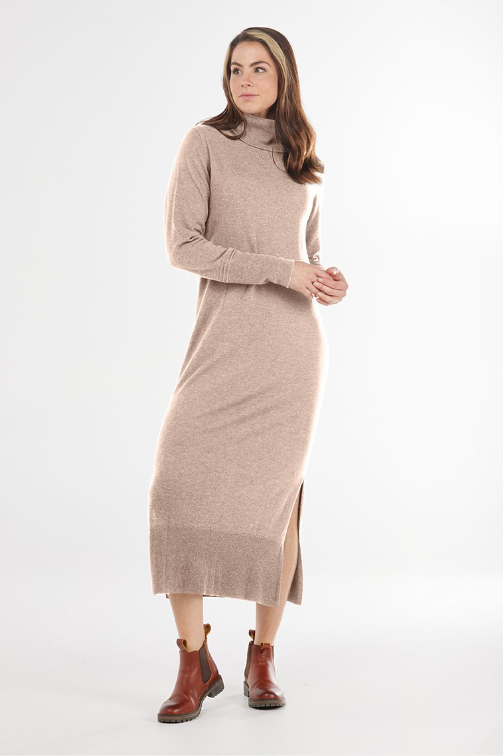 Longline Roll Neck Dress Camel Silvermaple Boutique
