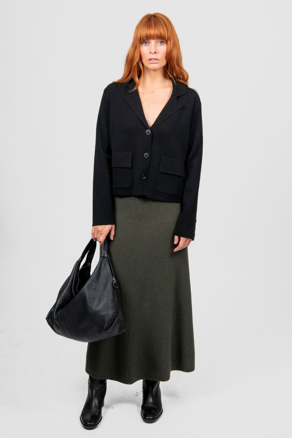 Bridge & Lord - Milano Flared Knit Skirt | Olive - Skirt - Silvermaple Boutique 