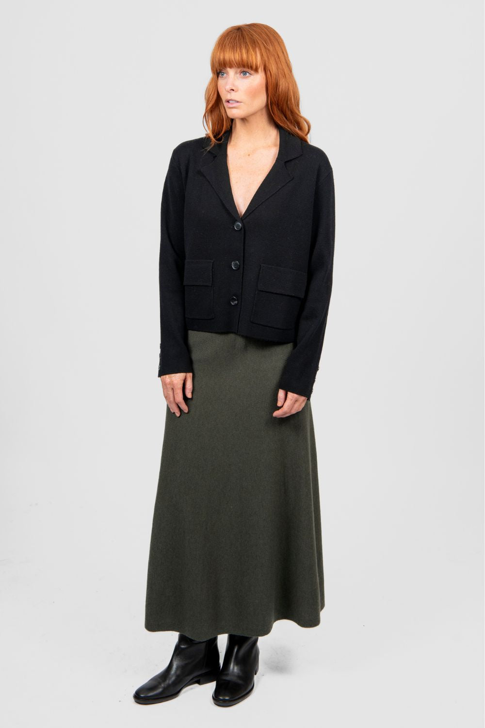 Bridge & Lord - Milano Flared Knit Skirt | Olive - Skirt - Silvermaple Boutique 