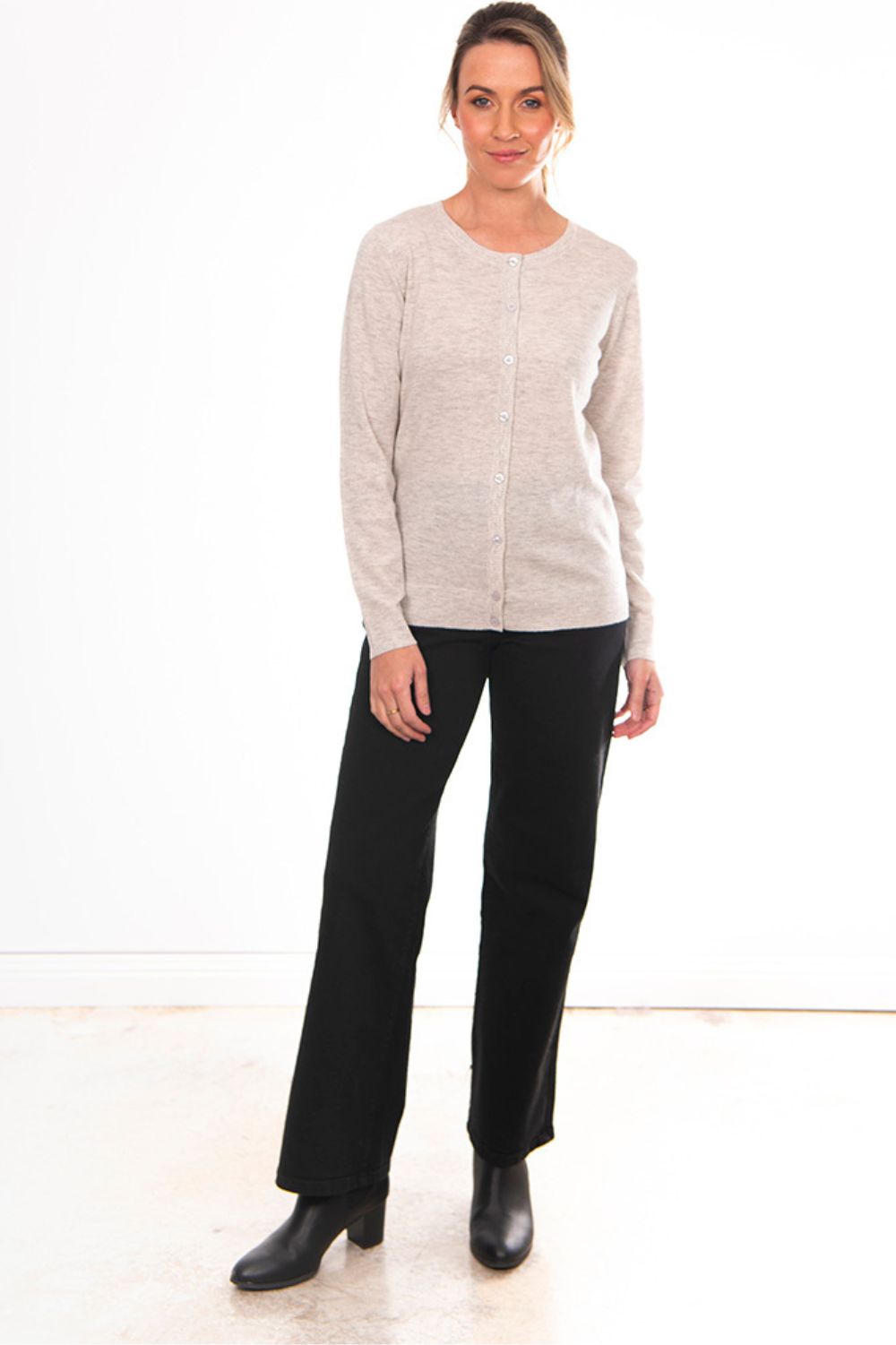 Bridge & Lord - Kate Essential Button To Neck | Sustained Grey - Knitwear - Silvermaple Boutique 