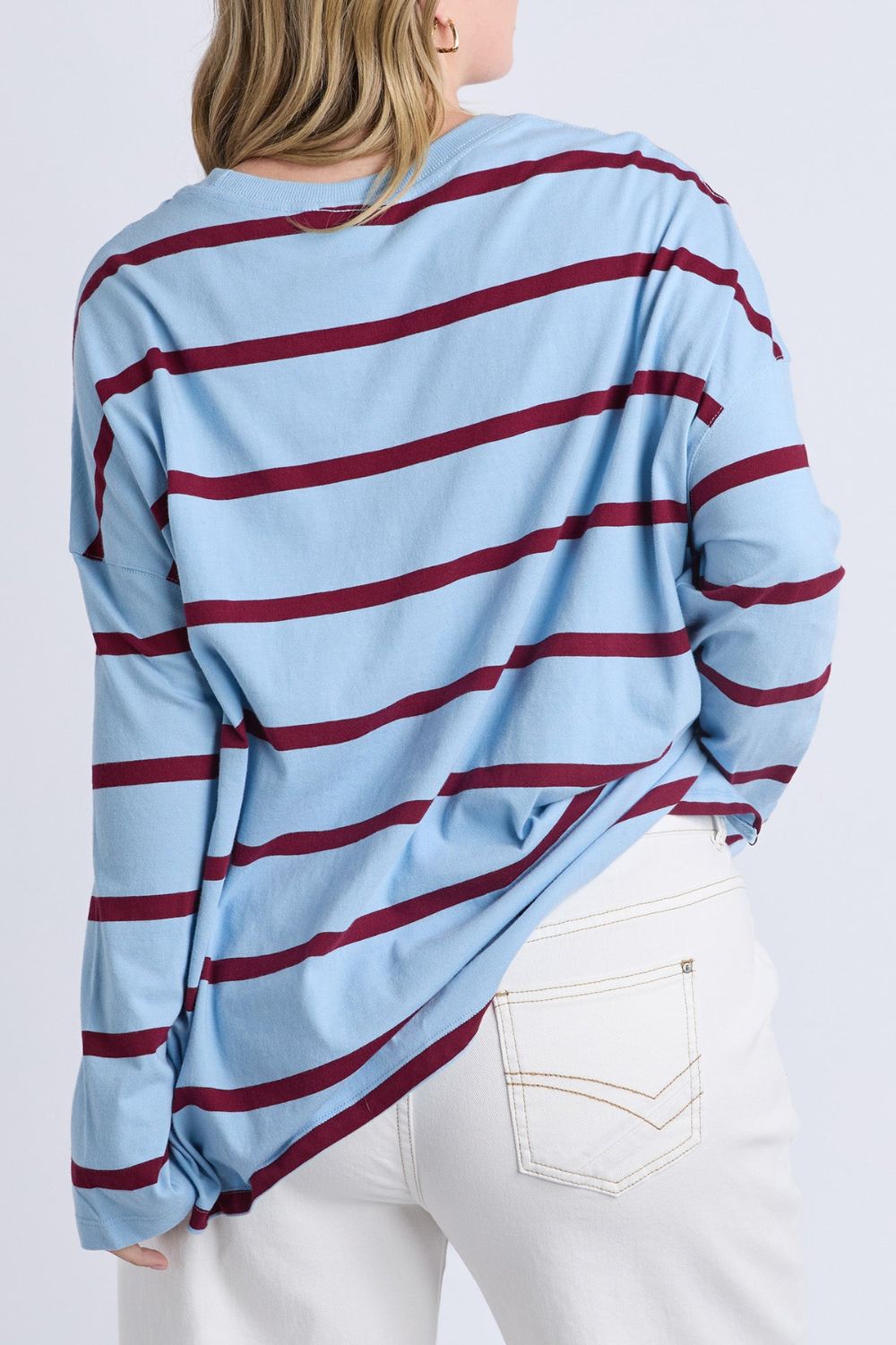 Elm Lifestyle - Callie Stripe L/S Tee | Light Blue & Plum Stripe - Top - Silvermaple Boutique 