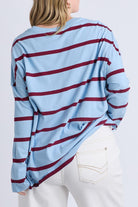 Elm Lifestyle - Callie Stripe L/S Tee | Light Blue & Plum Stripe - Top - Silvermaple Boutique 