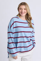 Elm Lifestyle - Callie Stripe L/S Tee | Light Blue & Plum Stripe - Top - Silvermaple Boutique 
