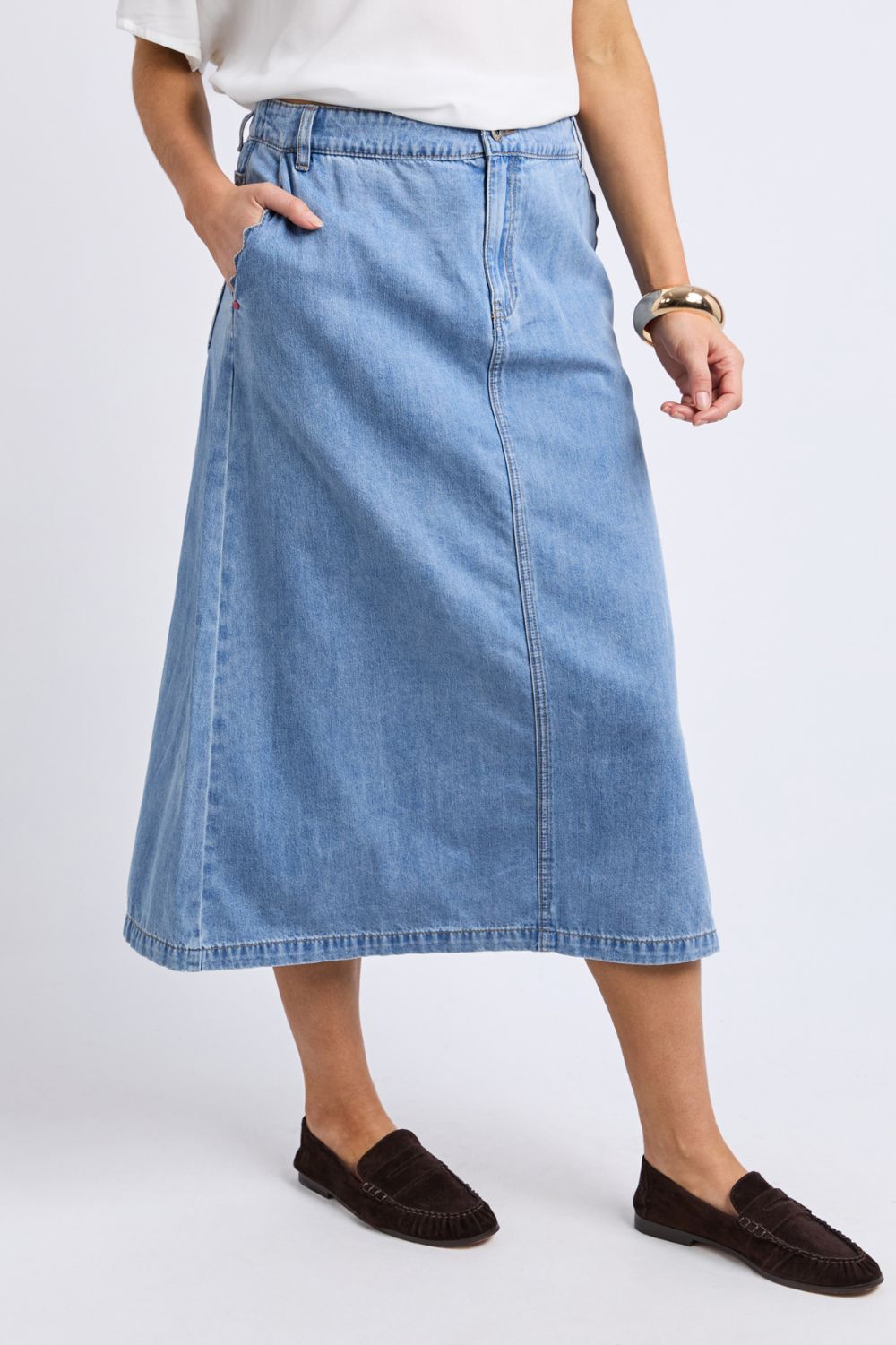 Elm Lifestyle - Scallop Edge Denim Skirt | Light Blue Wash - Skirt - Silvermaple Boutique 