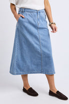 Elm Lifestyle - Scallop Edge Denim Skirt | Light Blue Wash - Skirt - Silvermaple Boutique 