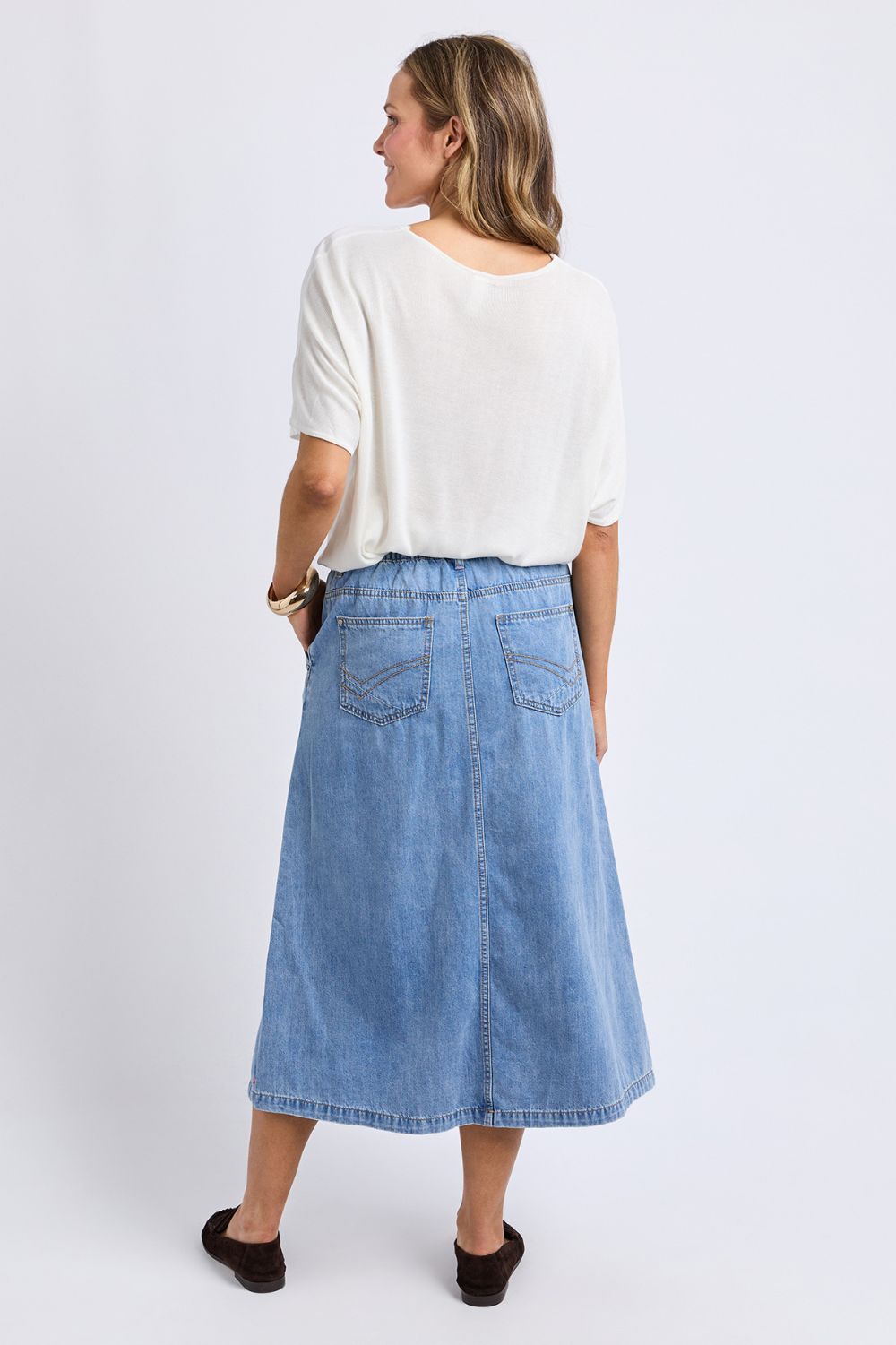 Elm Lifestyle - Scallop Edge Denim Skirt | Light Blue Wash - Skirt - Silvermaple Boutique 