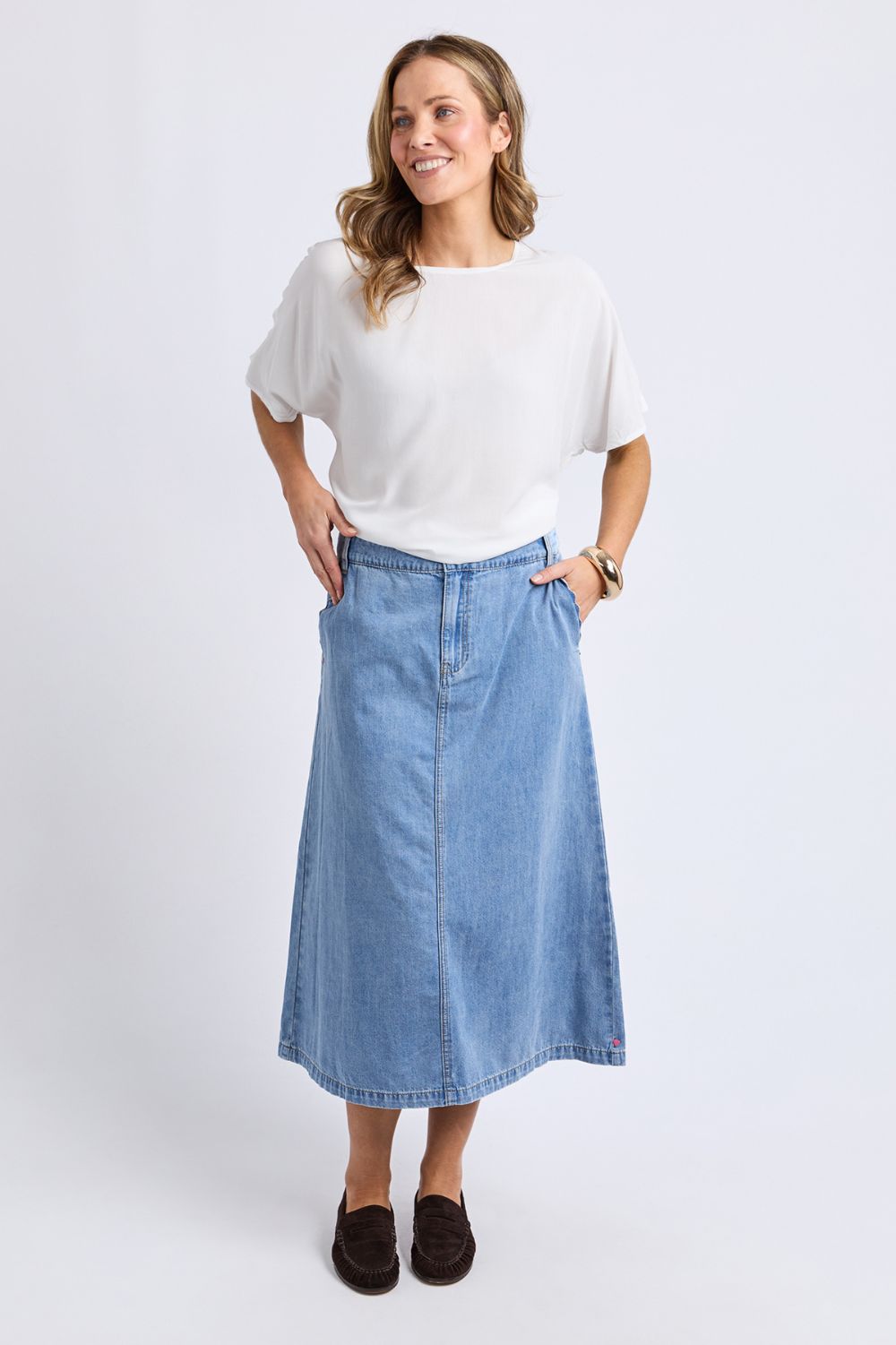 Elm Lifestyle - Scallop Edge Denim Skirt | Light Blue Wash - Skirt - Silvermaple Boutique 