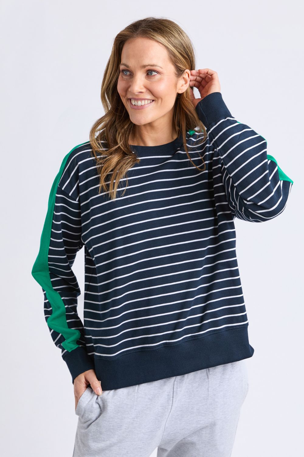 Elm Lifestyle - Sloane Crew | Navy White Stripe/Turquoise Trim - Jumper - Silvermaple Boutique 