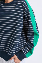 Elm Lifestyle - Sloane Crew | Navy White Stripe/Turquoise Trim - Jumper - Silvermaple Boutique 
