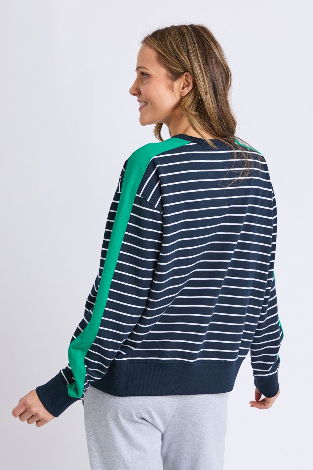 Elm Lifestyle - Sloane Crew | Navy White Stripe/Turquoise Trim - Jumper - Silvermaple Boutique 