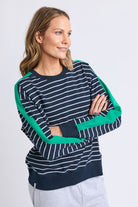 Elm Lifestyle - Sloane Crew | Navy White Stripe/Turquoise Trim - Jumper - Silvermaple Boutique 