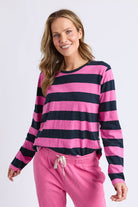 Elm Lifestyle - Spritz Stripe L/S Tee | Hot Pink/Navy - Top - Silvermaple Boutique 