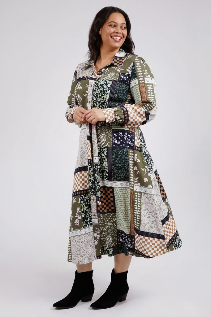 Elm Lifestyle Vetiver Patchwork Dress | Patchwork Print _Silvermaple Boutique