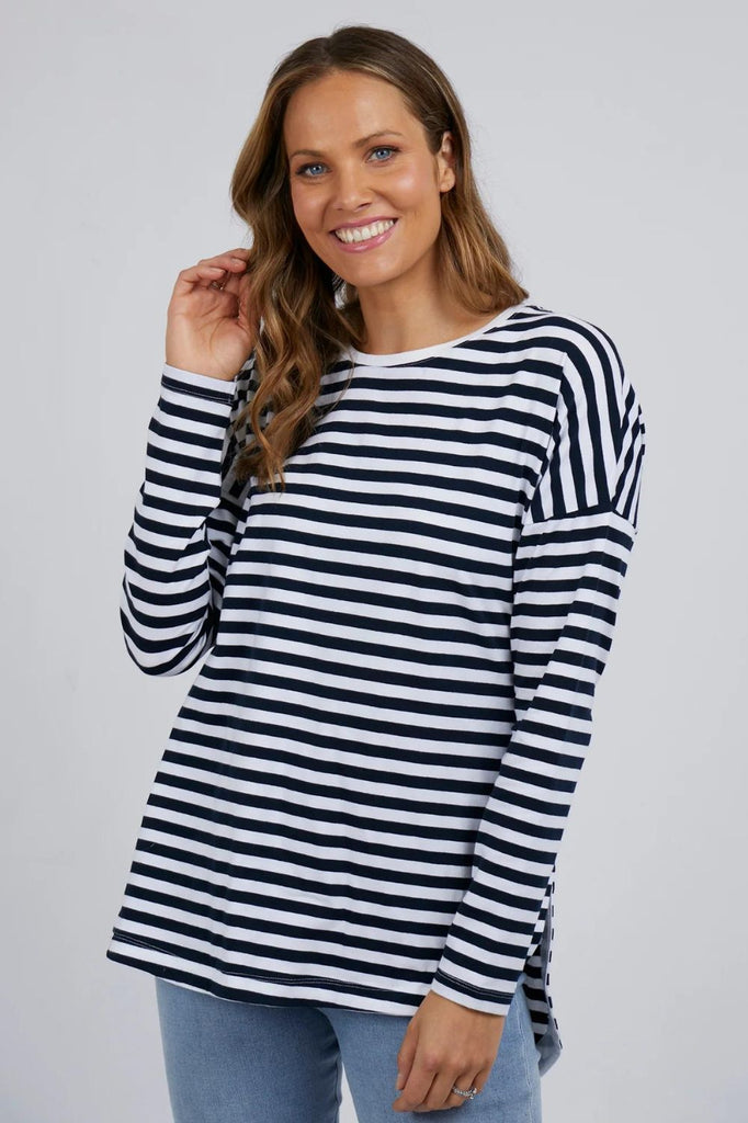 Elm Lifestyle Lauren L/S Stripe Tee | Navy & White Stripe_Silvermaple Boutique