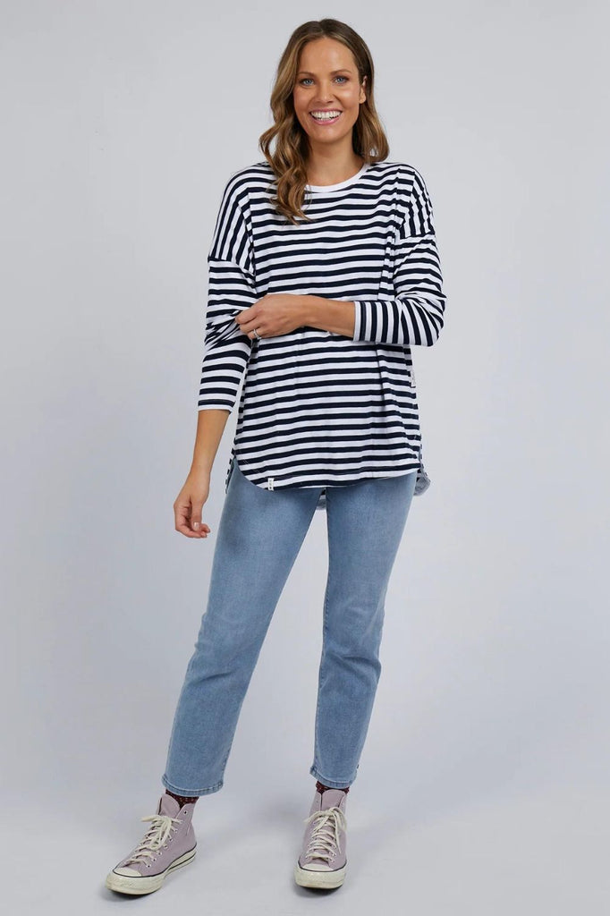 Elm Lifestyle Lauren L/S Stripe Tee | Navy & White Stripe_Silvermaple Boutique
