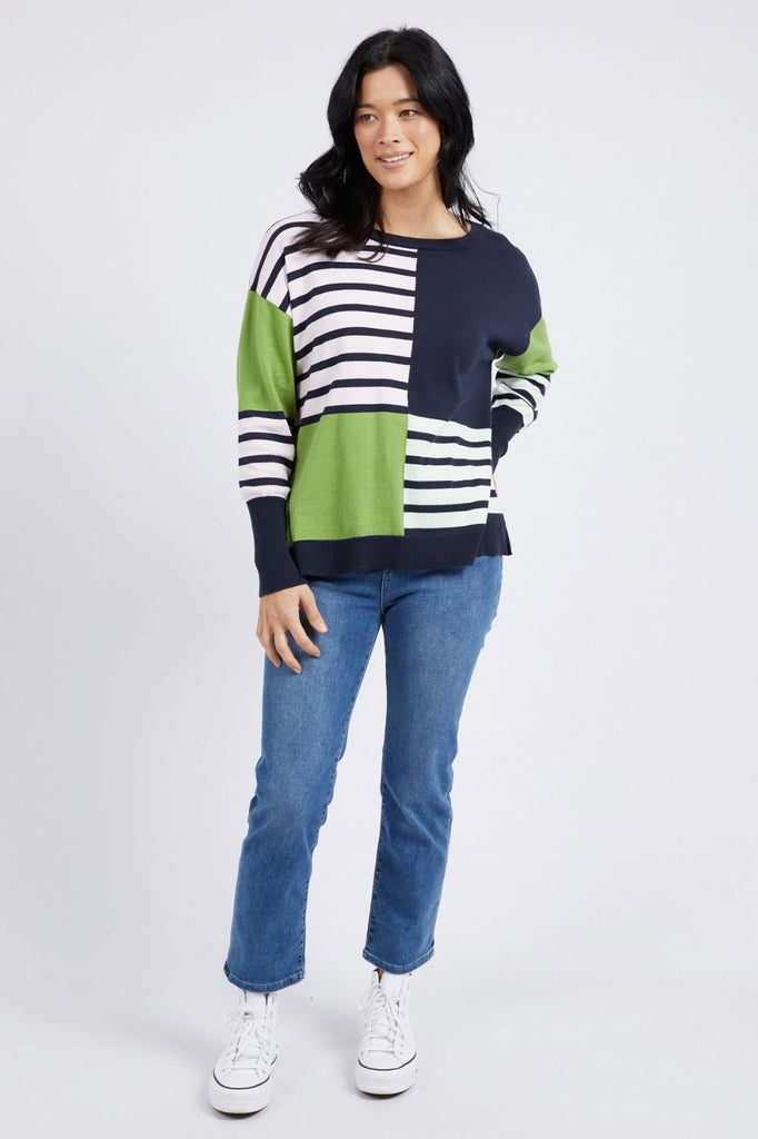 Elm Lifestyle Fig Mixed Knit | Navy / Jungle Green / Stripe_Silvermaple Boutique
