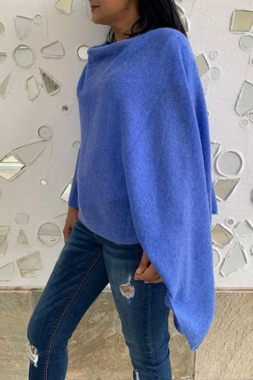 Fangsco - Cashmere Poncho | French Blue - Scarves & Wraps - Silvermaple Boutique 