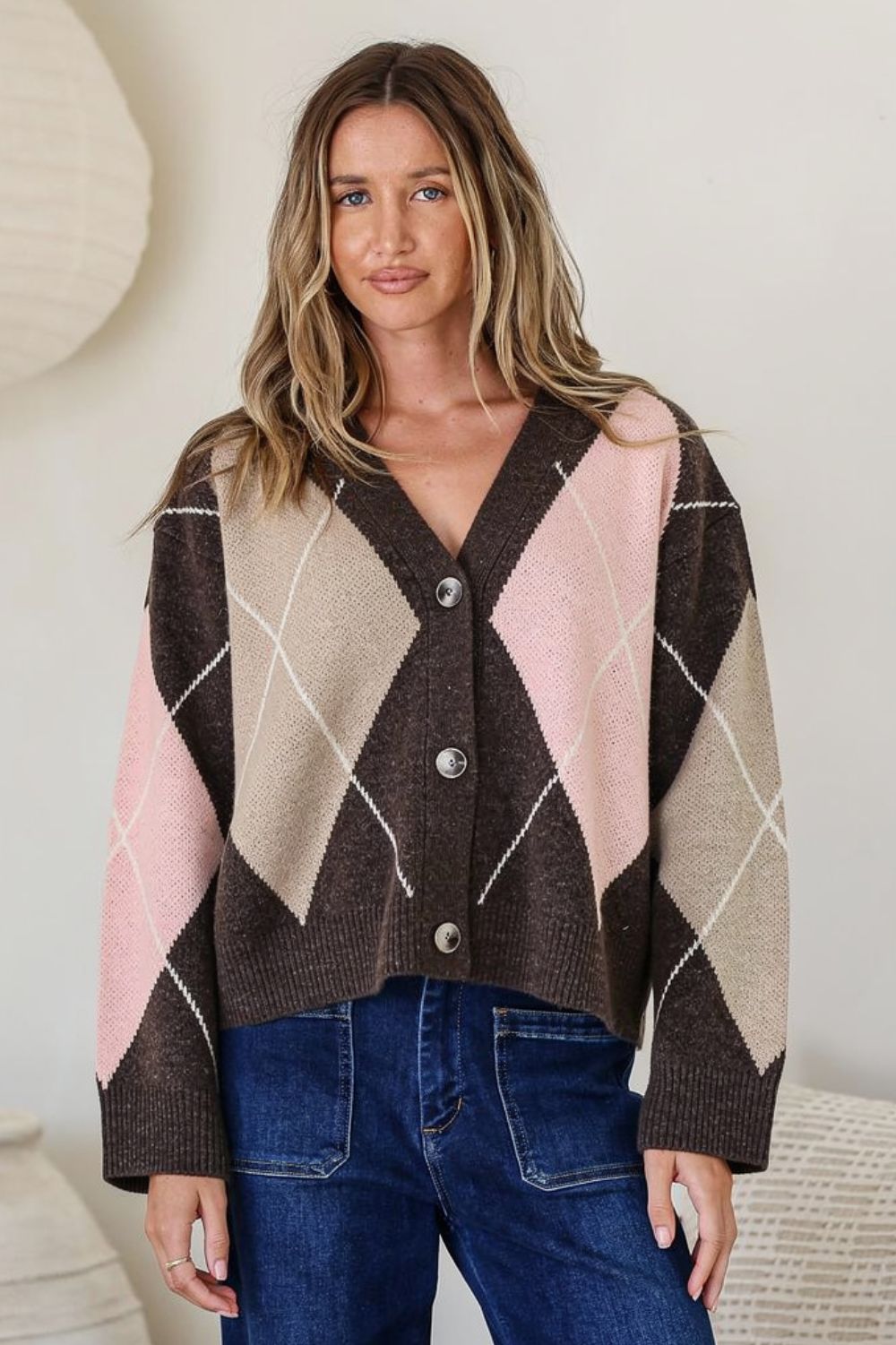 Fashion Curated - Argyle Cardi | Blush Latte - Cardigan - Silvermaple Boutique 